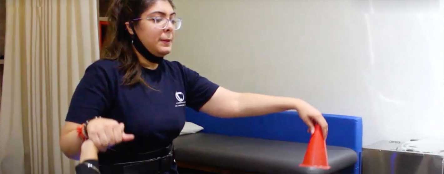 Patient engaging in physical therapy